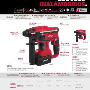 Rotomartillo SDS plus 4Ah  a batería Litio-ion 20 V, 1400 RPM sin batería Urrea