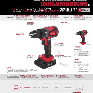 Taladro/atornillador 1/2" batería de Li-ion 20 V 70 Nm sin batería Urrea