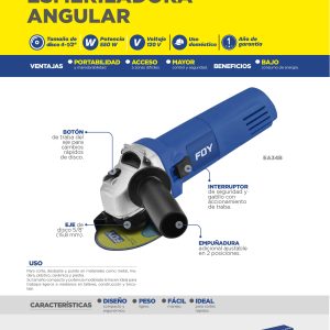 Mini esmeriladora angular 4-1/2" 550 W 120 V, 11000 RPM Foy