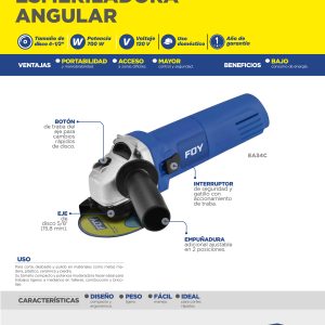 Mini esmeriladora angular 4-1/2" 700 W 120 V, 11000 RPM Foy