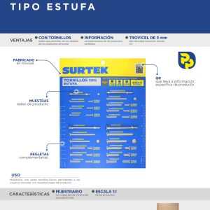Muestrario de tornillos tipo estufa Surtek