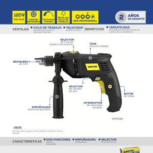 Rotomartillo 3/8" 600 W 127 V, 0 - 2,900 RPM con botón de traba para trabajos continuos Surtek