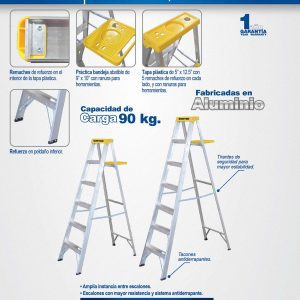 Escalera de tijera tipo III de aluminio y tapa plástica con 5 peldaños Surtek
