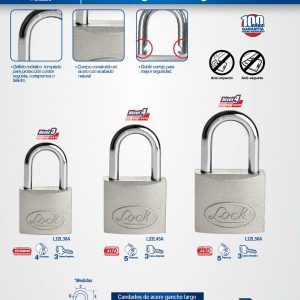 Candado de acero largo 38 mm, llave estándar, en caja Lock