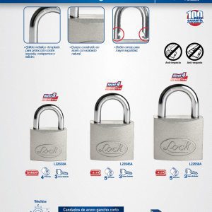 Candado de acero corto 45 mm, llave estándar, en caja Lock