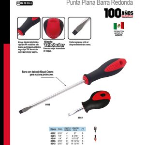 Destornillador con mango bimaterial, tipo trompo punta plana barra redonda 1/4" x 1-1/2" Urrea