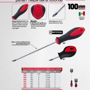 Destornillador con mango bimaterial, punta Phillips barra redonda #3 x 6" Urrea