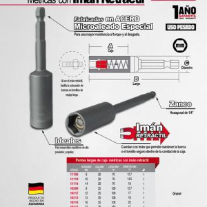 Punta de caja de poder con imán retráctil métrica hexágono de 1/4", 12 x 150 mm Urrea