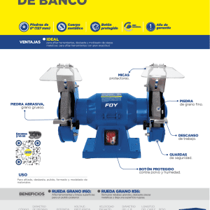 Esmeril de banco motor silencioso de inducción 5" 120 W 120 V, 3500 RPM Foy