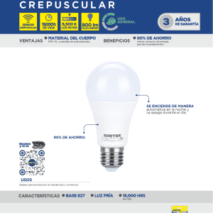 Lámpara de LED tipo bulbo A19, 9 W luz de día con sensor de movimiento Surtek
