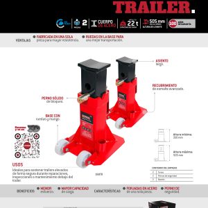 Torres para tráiler de hierro fundido 22 ton con ruedas, 2 piezas Urrea
