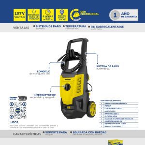 Hidrolavadora eléctrica 2000 W 127 V 2175 PSI, 6 Lt por minuto Surtek