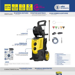 Hidrolavadora eléctrica 2100 W 127 V 2500 PSI, 6 Lt por minuto Surtek