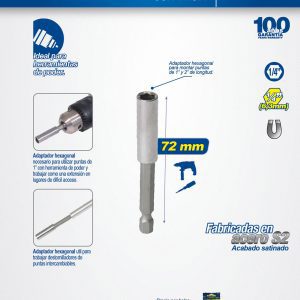 Adaptador con imán para puntas de poder hexágono de 1/4", 72 mm 10 piezas Surtek
