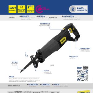 Sierra sable 6" 900 W 120 V, 0 - 2,800 RPM Surtek