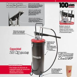 Inyector de grasa con cubeta de palanca con ruedas de 20 kg, 4,000 PSI Urrea