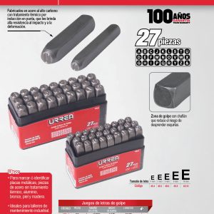 Juego de letras de la "A" a la "Z" de golpe 10 mm, 27 piezas Urrea