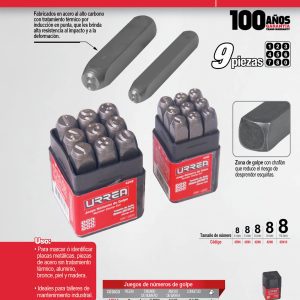 Juego de números del "0" al "9" de golpe 10 mm, 9 piezas Urrea