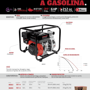 Motobomba a gasolina  con diámetro de succión y descarga de 3 x 3", 6 HP Urrea