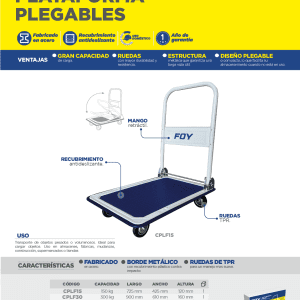Carro plataforma con maneral retráctil 91 cm x 61 cm, 5", 300 kg Foy