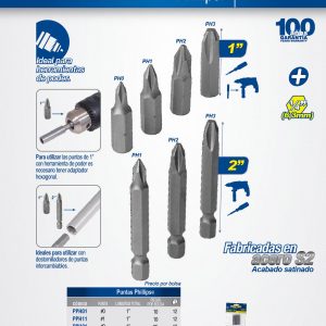 Punta Phillips de poder hexágono de 1/4", #2 x 1" 25 piezas Surtek