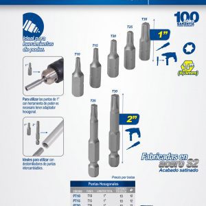 Punta Torx de poder hexágono de 1/4", T10 x 1" 10 piezas Surtek