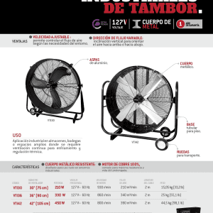 Ventilador de tambor industrial 3 velocidades, 42" Urrea