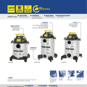 Aspiradora de acero inoxidable 6 galones, 4 HP Surtek