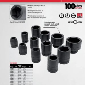 Juego de dados de impacto cuadro de 1", 6 puntas, métricos, 12 piezas Urrea