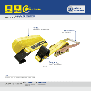 Sujetador con matraca con gancho tipo plano 4" x 9 m, 3000 kg Surtek