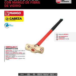 Marro de bronce con mango largo de fibra de vidrio 35", 14 lb Urrea