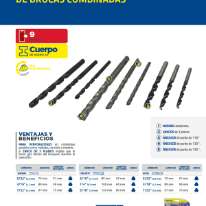Juego combinado de brocas para metal, concreto y madera, 9 piezas Surtek
