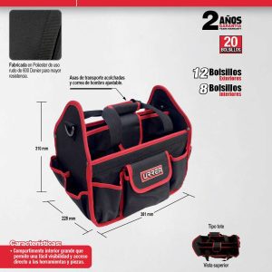 Maleta portaherramientas de poliéster 15" x 9" x 12" Urrea