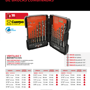 Juego combinado de brocas para metal, concreto y madera, 16 piezas Urrea