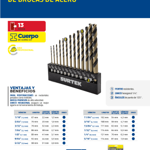 Juego de brocas de acero de alta velocidad zanco hexagonal, 13 piezas Surtek