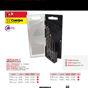 Juego de brocas premium de acero de alta velocidad zanco hexagonal, 5 piezas Urrea