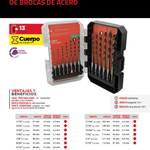 Juego de brocas premium de acero de alta velocidad zanco hexagonal, 13 piezas Urrea