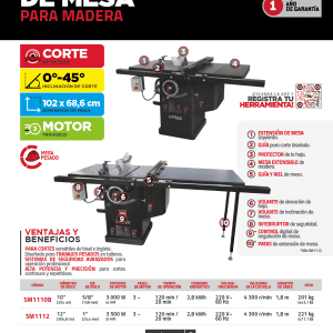 Sierra de mesa con ducto de salida para polvo 12", 4 HP, 3000 W, 220 V, 3580 RPM Urrea