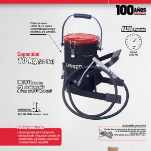 Inyector de grasa con cubeta de alta presión con pedal de 10 kg, 8,700 PSI Urrea