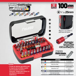 Juego combinado de puntas hexágono de 1/4" con accesorios de poder, 32 pz en caja plástica Urrea