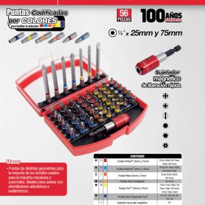 Juego combinado de puntas hexágono de 1/4" con adaptador magnético de poder, 56pz en cajaP Urrea