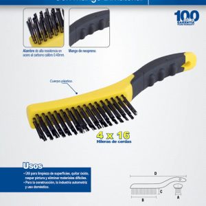 Cepillo de alambre de acero al alto carbón con 4x16 filas de pinceles con mango bimaterial Surtek