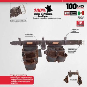 Portaherramientas de piel con cinturón 16 bolsillos Urrea