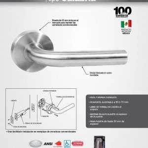 Manija tubular Calabria función de paso, acero inoxidable, visual Proforza