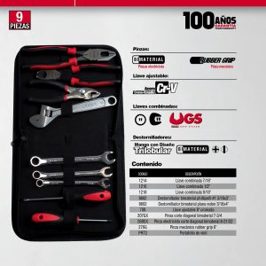 Juego combinado de herramientas 9 piezas, con portafolio Urrea