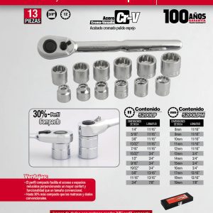 Juego de dados y accesorios cuadro de 3/8" métrico, 13 piezas Urrea