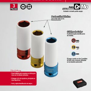 Juego de dados de impacto métricos cuadro de 1/2" con protección Nylamid, 3 piezas Urrea