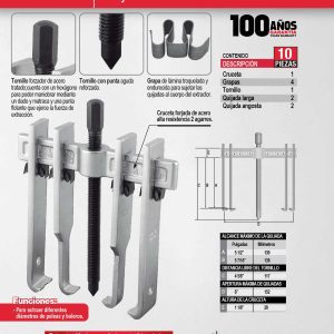 Extractor quijada recta tipo "A" 6 ton, 11 piezas en caja metálica Urrea