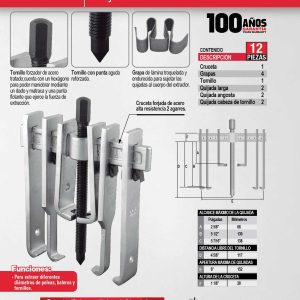 Extractor quijada recta tipo "A" 6 ton, 13 piezas en caja metálica Urrea