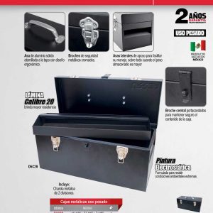Caja portaherramientas metálica con asa metálica color negro 16" x 7" x 7" Urrea